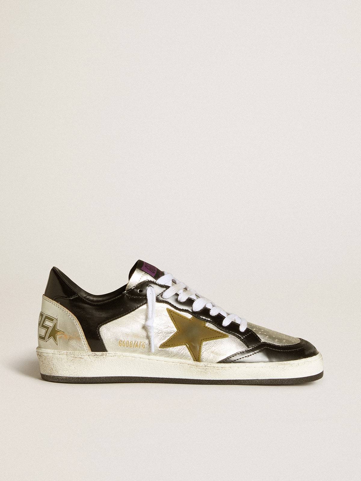 Golden Goose GGDB Women's Ball Star LAB in silver leather with brown leather star and black heel tab
