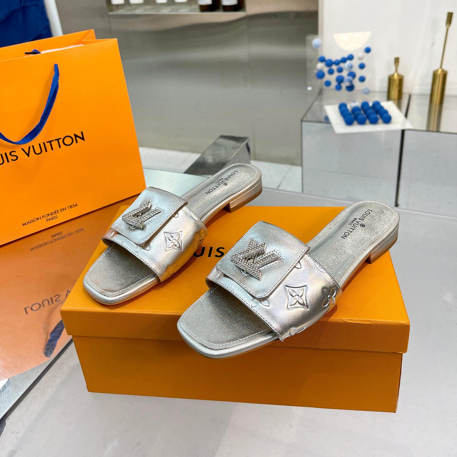Louis Vuitton LV Comfortable Leather Flip-fFops  Slide Sandal (Replica)
