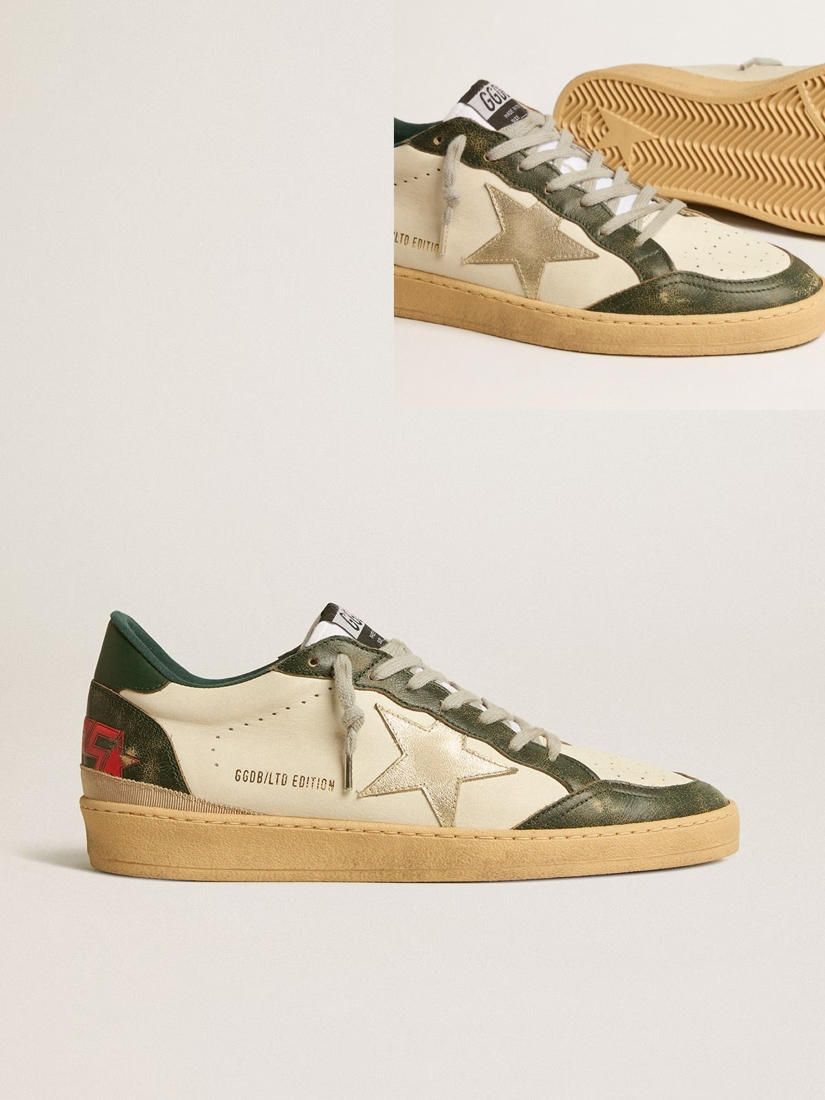 Golden Goose GGDB Ball Star LTD with platinum leather star and green leather heel tab