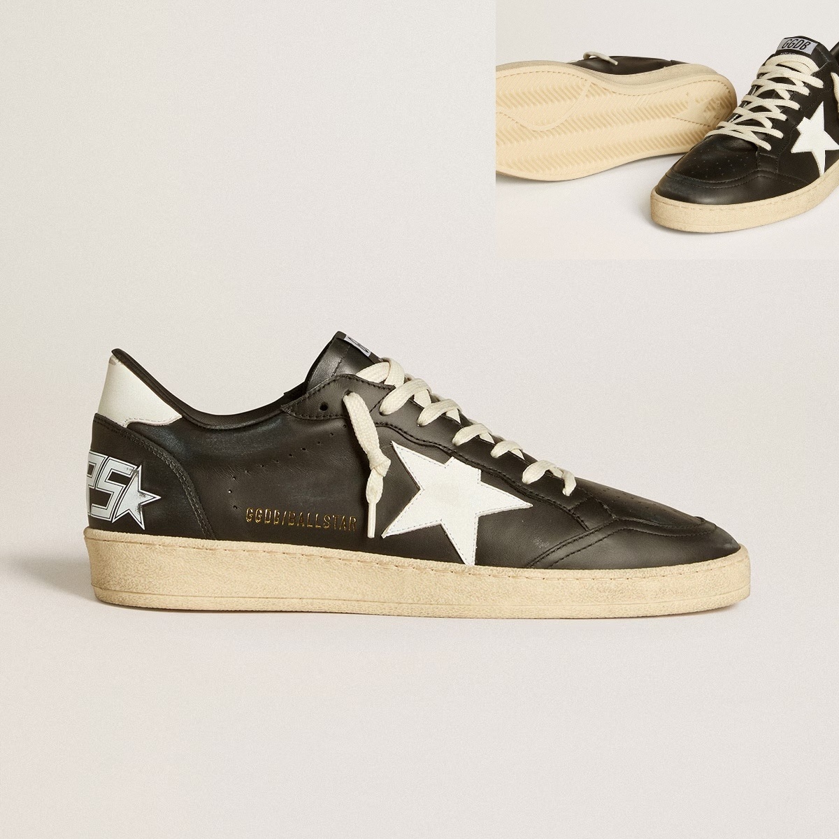 Golden Goose GGDB Ball Star in black nappa with white leather star andheel tab