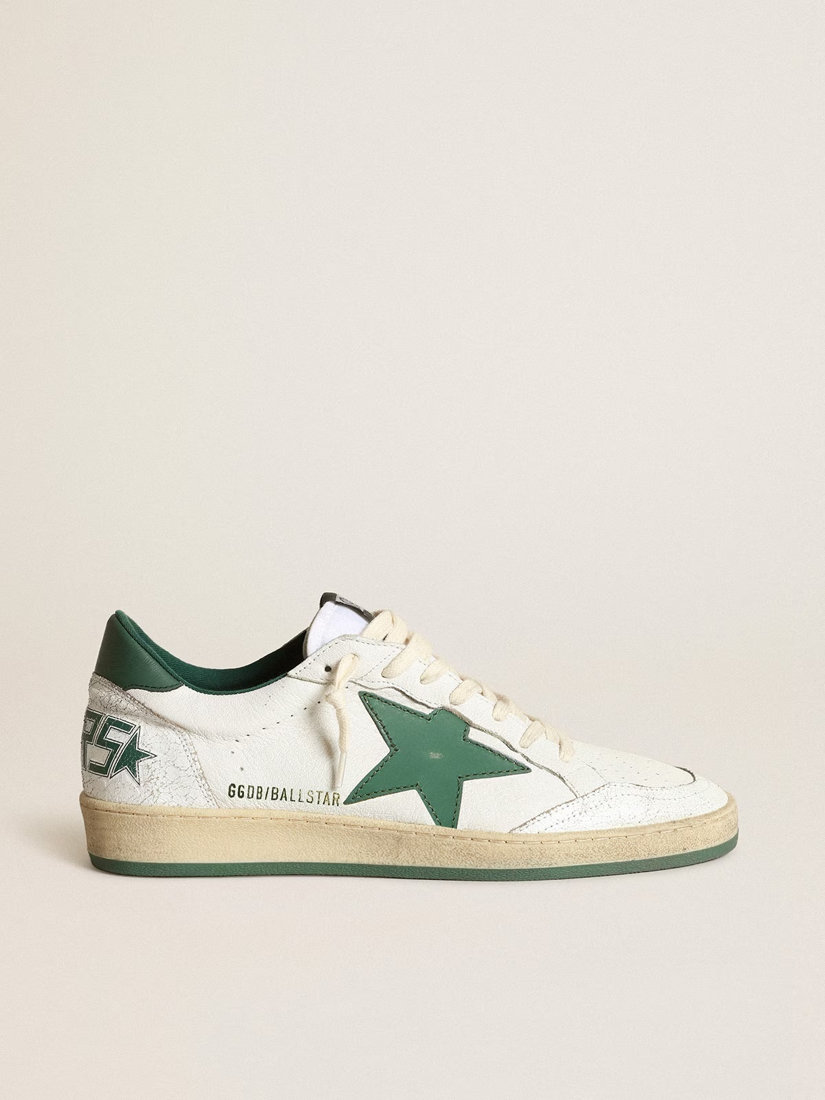 Golden Goose GGDB Men's Ball Star in white nappa leather with green leather star and heel tab