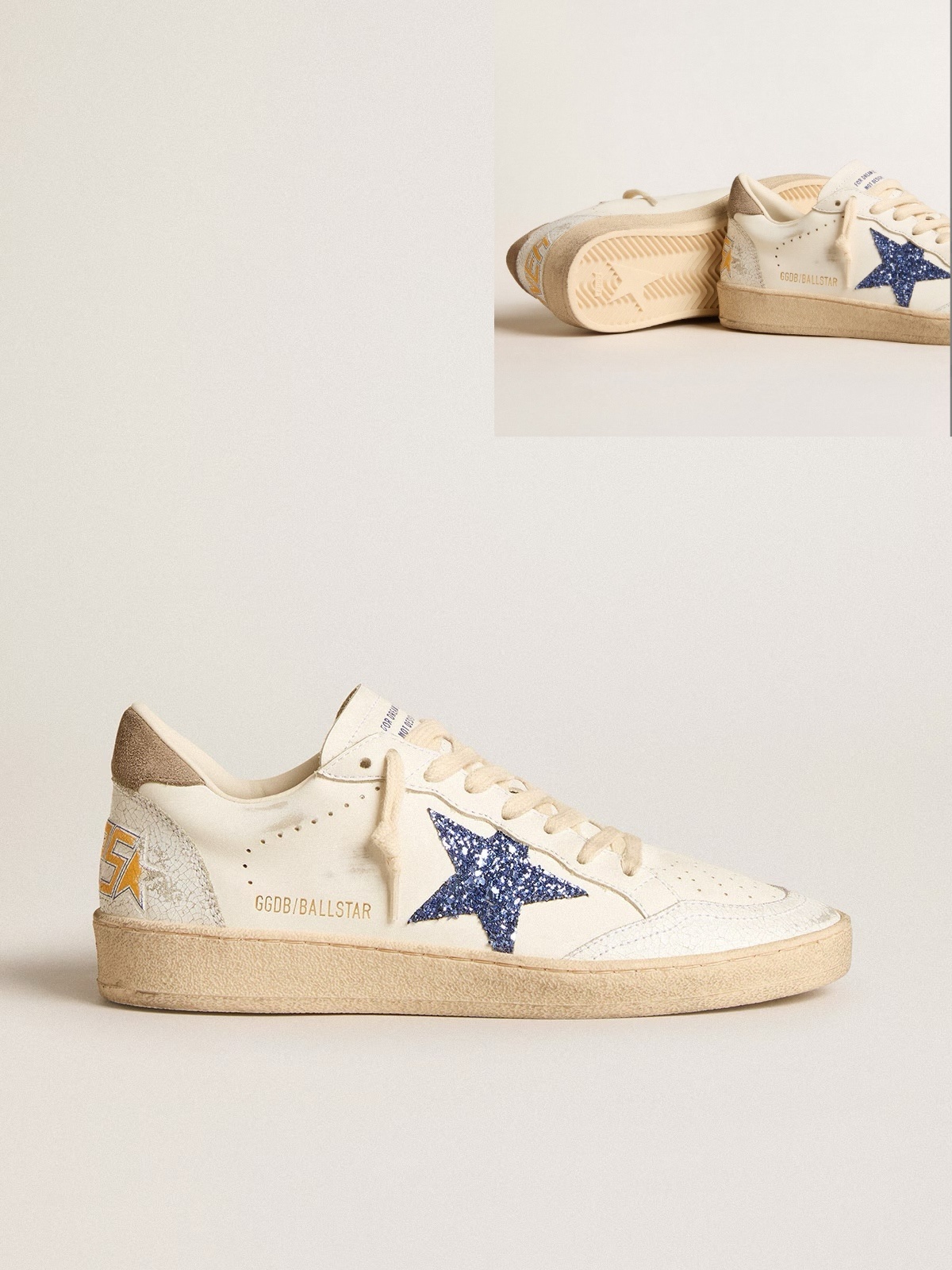 Golden Goose GGDB Ball Star in golden Swarovski crystals with milk-white leather star
