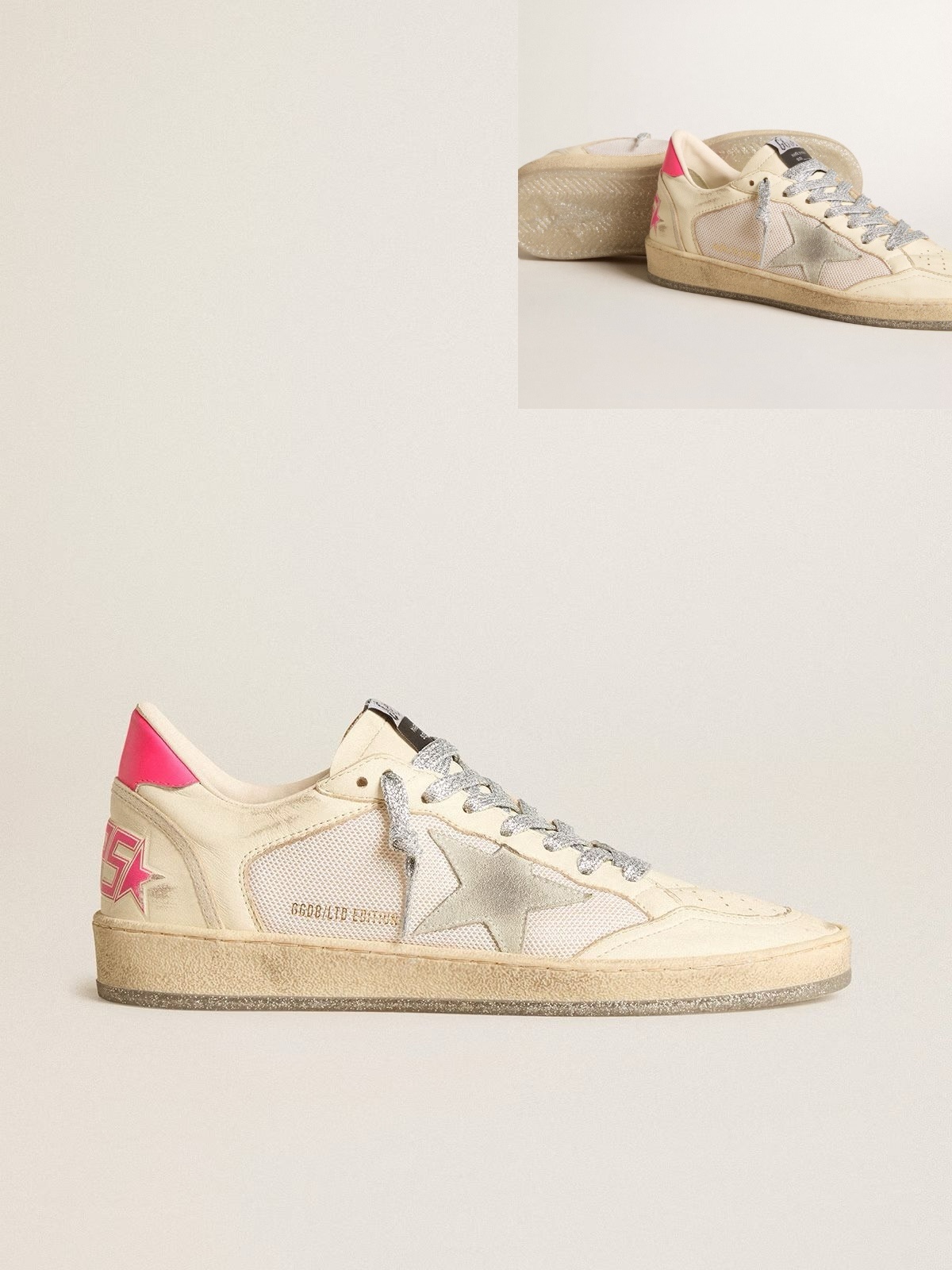 Golden Goose GGDB Women's Ball Star LTD in nappa leather and mesh with suede star and leather heel
