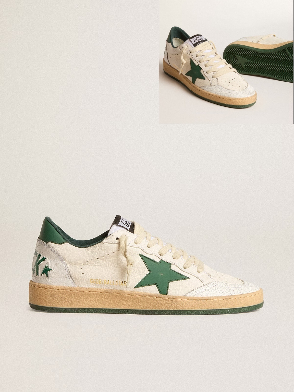 Golden Goose GGDB Women's Ball Star Wishes in white nappa leather with green leather star heel tab