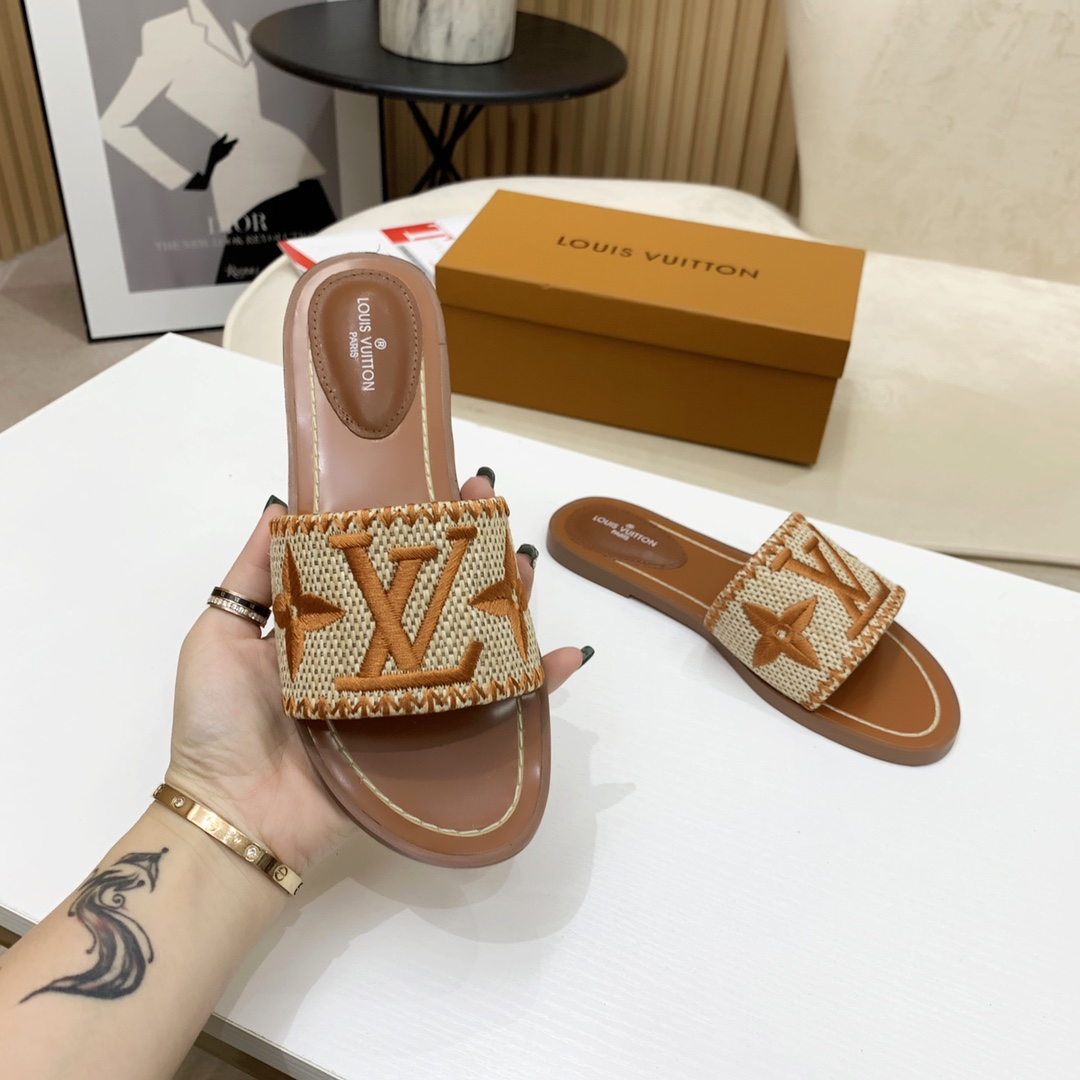 Louis Vuitton LV Lock lt Flat Flat Sandals Slide (Replica)