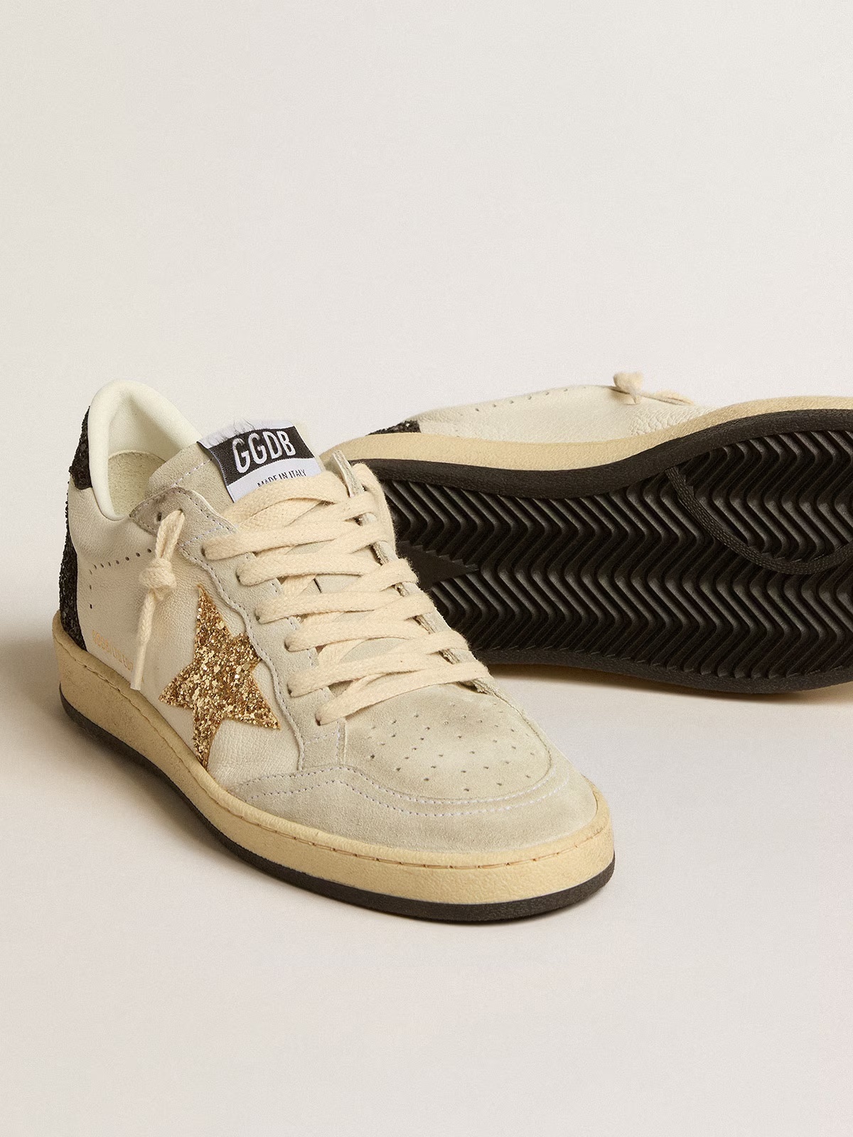 Golden Goose GGDB Women's Ball Star LTD in nappa and suede with glitter star and black heel tab
