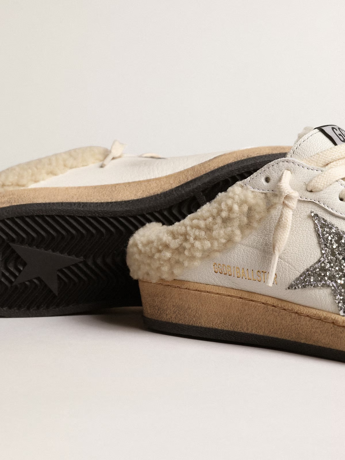 Golden Goose GGDB White Ball Star with a Swarovski crystal star and heel tab