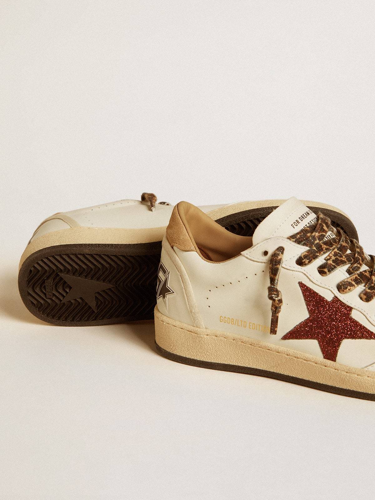 Golden Goose GGDB Women's Ball Star LTD with burgundy glitter star and beige suede heel tab