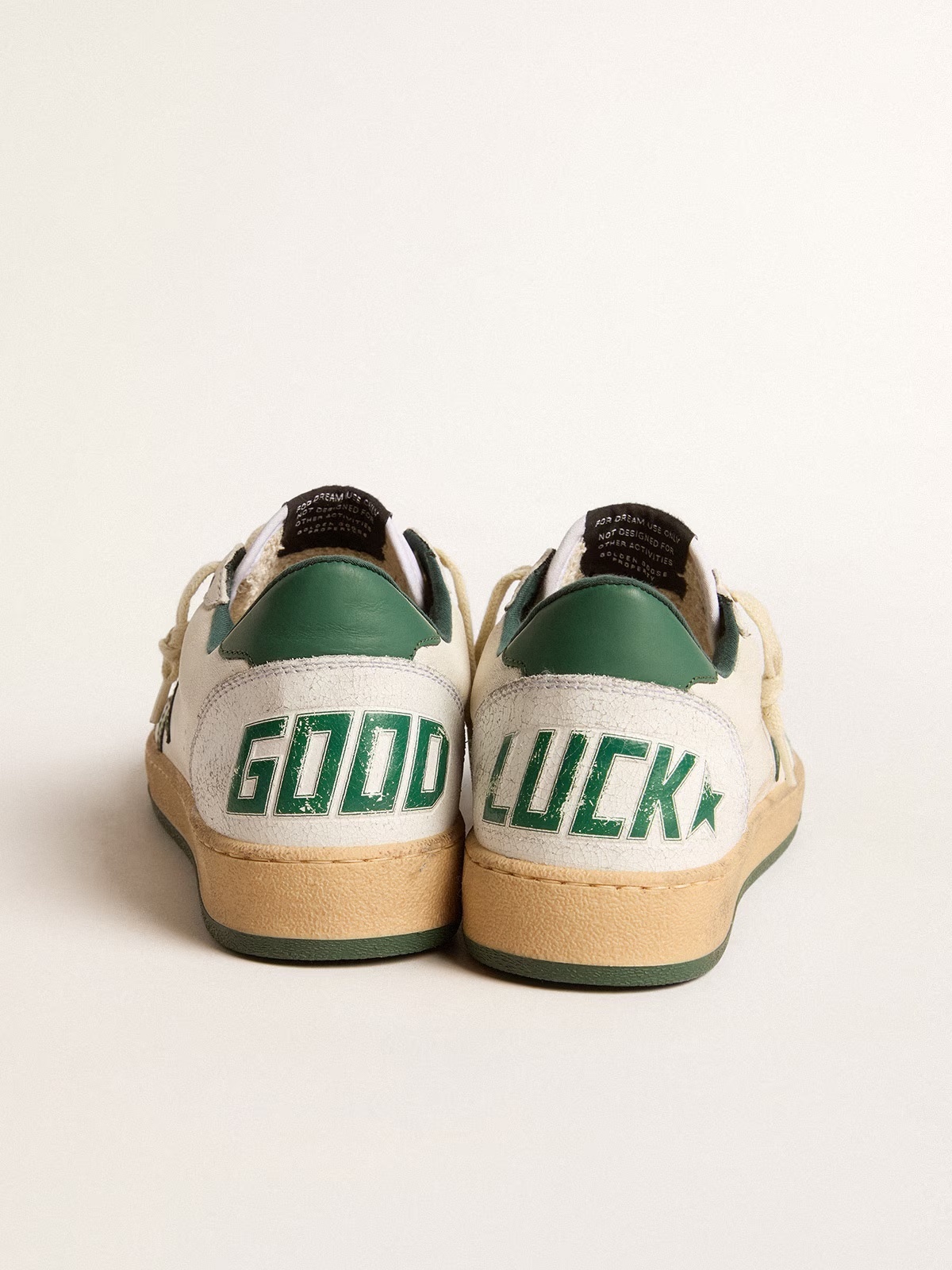 Golden Goose GGDB Women's Ball Star Wishes in white nappa leather with green leather star heel tab