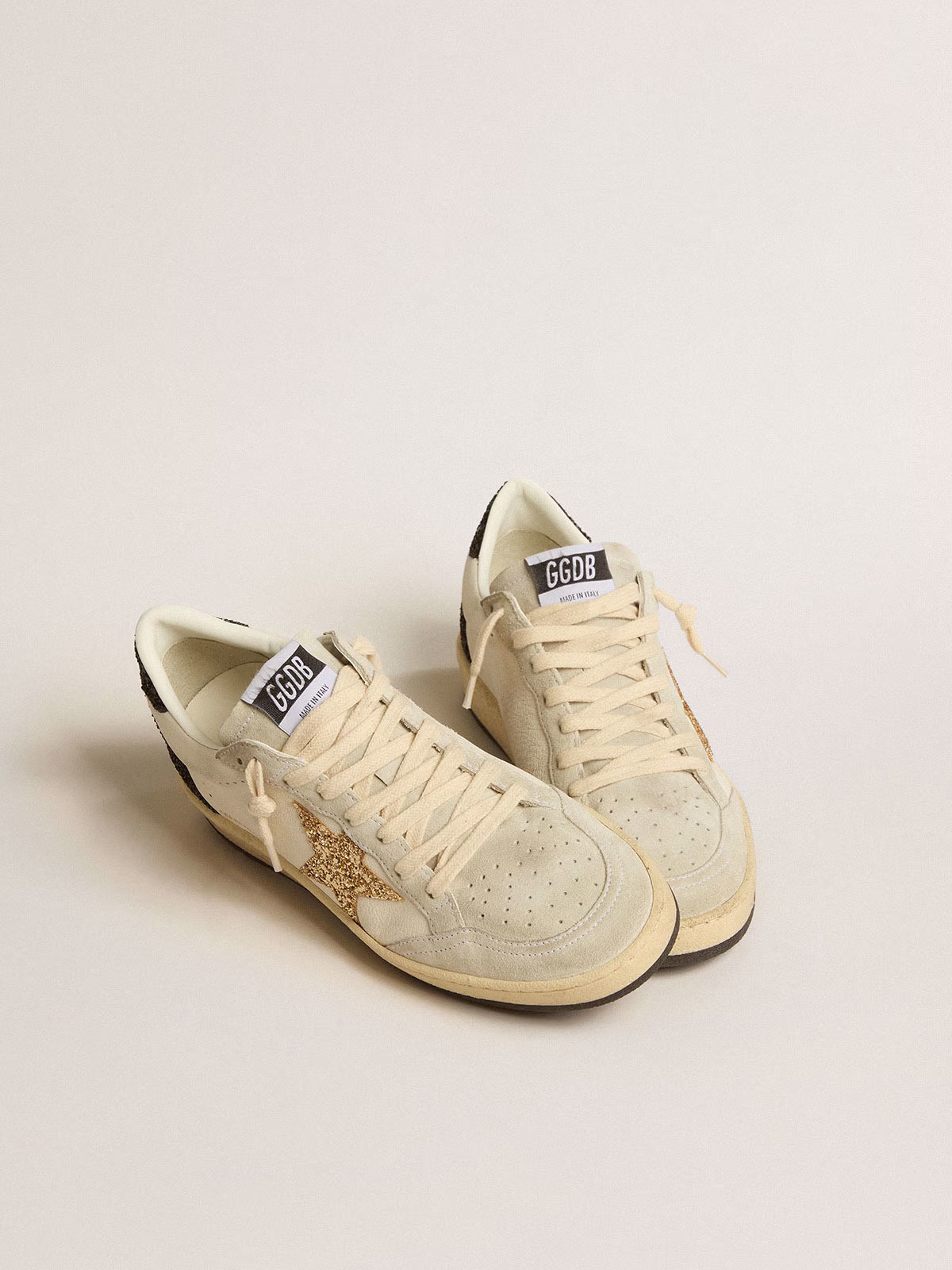 Golden Goose GGDB Ball Star in black nappa leather with black glitter star and suede heel tab