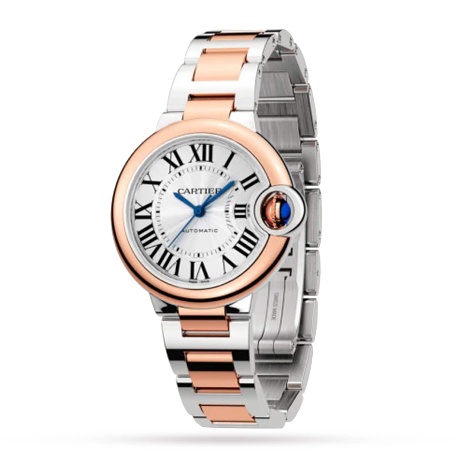 Cartier Ballon Bleu de Cartier watch, 33 mm, mechanical movement with automatic winding. Steel case, rose gold-P17311142