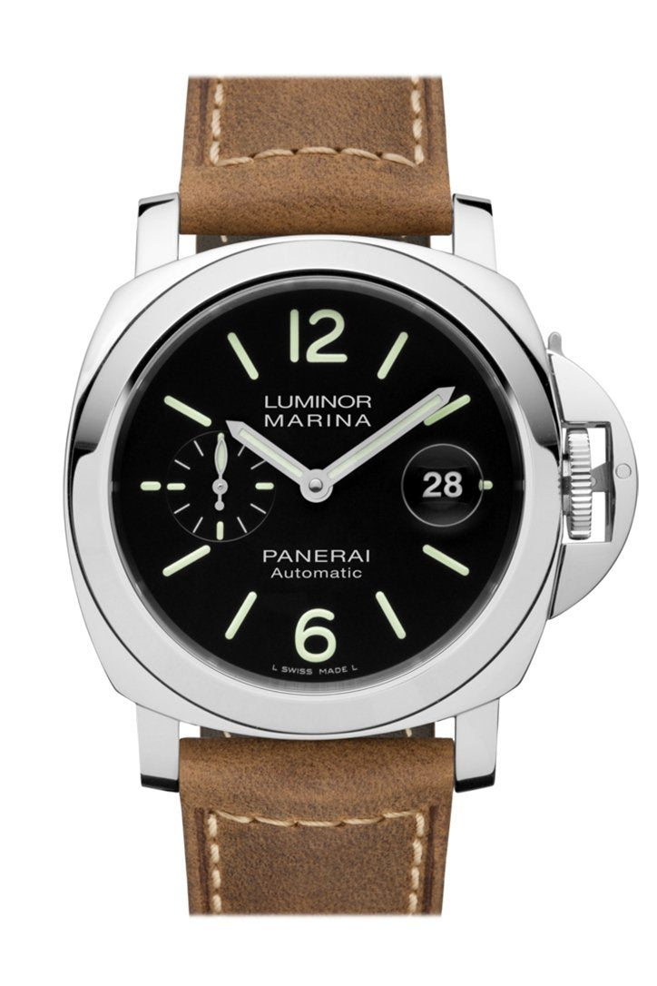 Panerai Luminor Marina 3 Day Brown Leather Black Dial Watch PAM01104