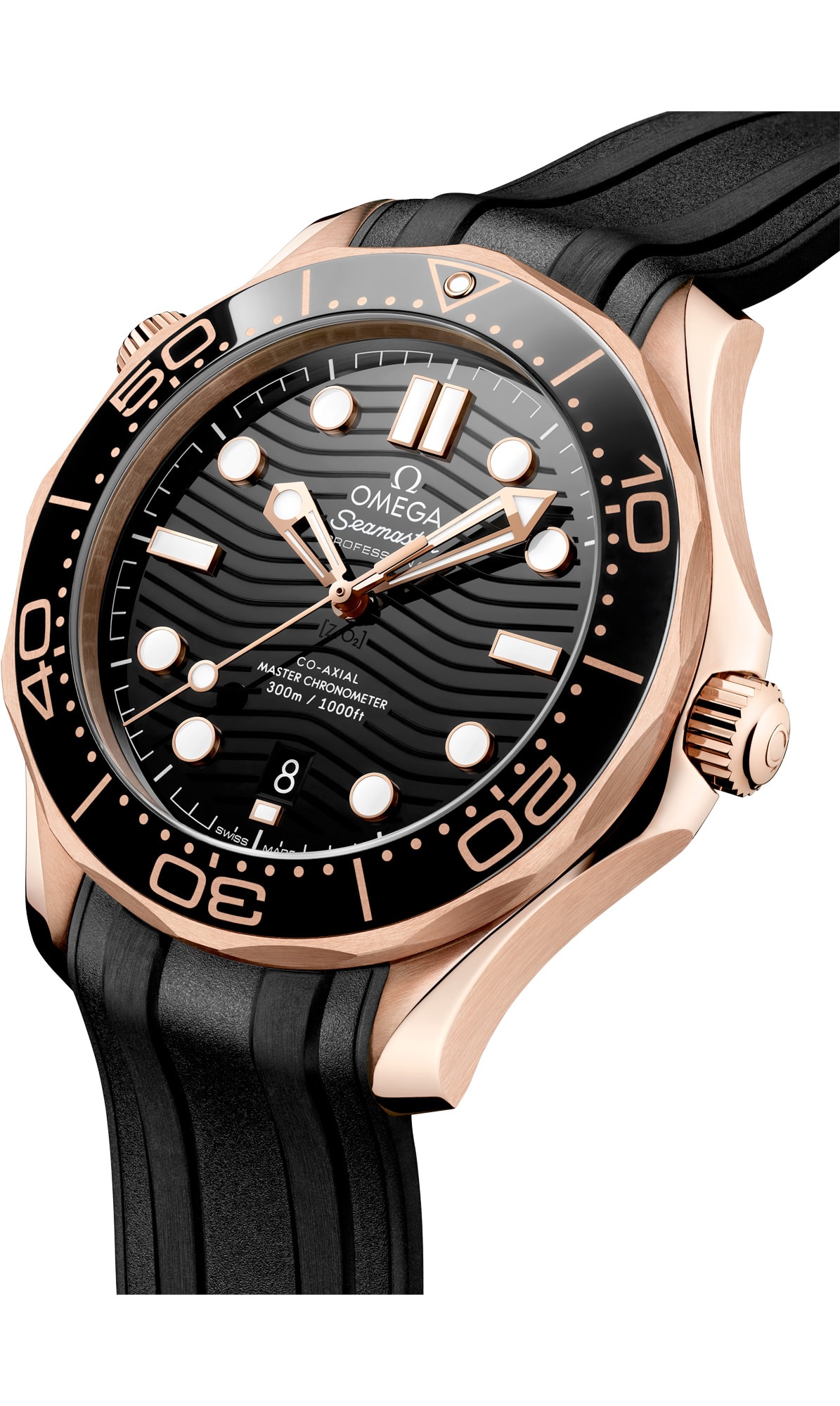 2025 Omega Seamaster Diver 300M Moonshine Gold Black Dial on Rubber Strap