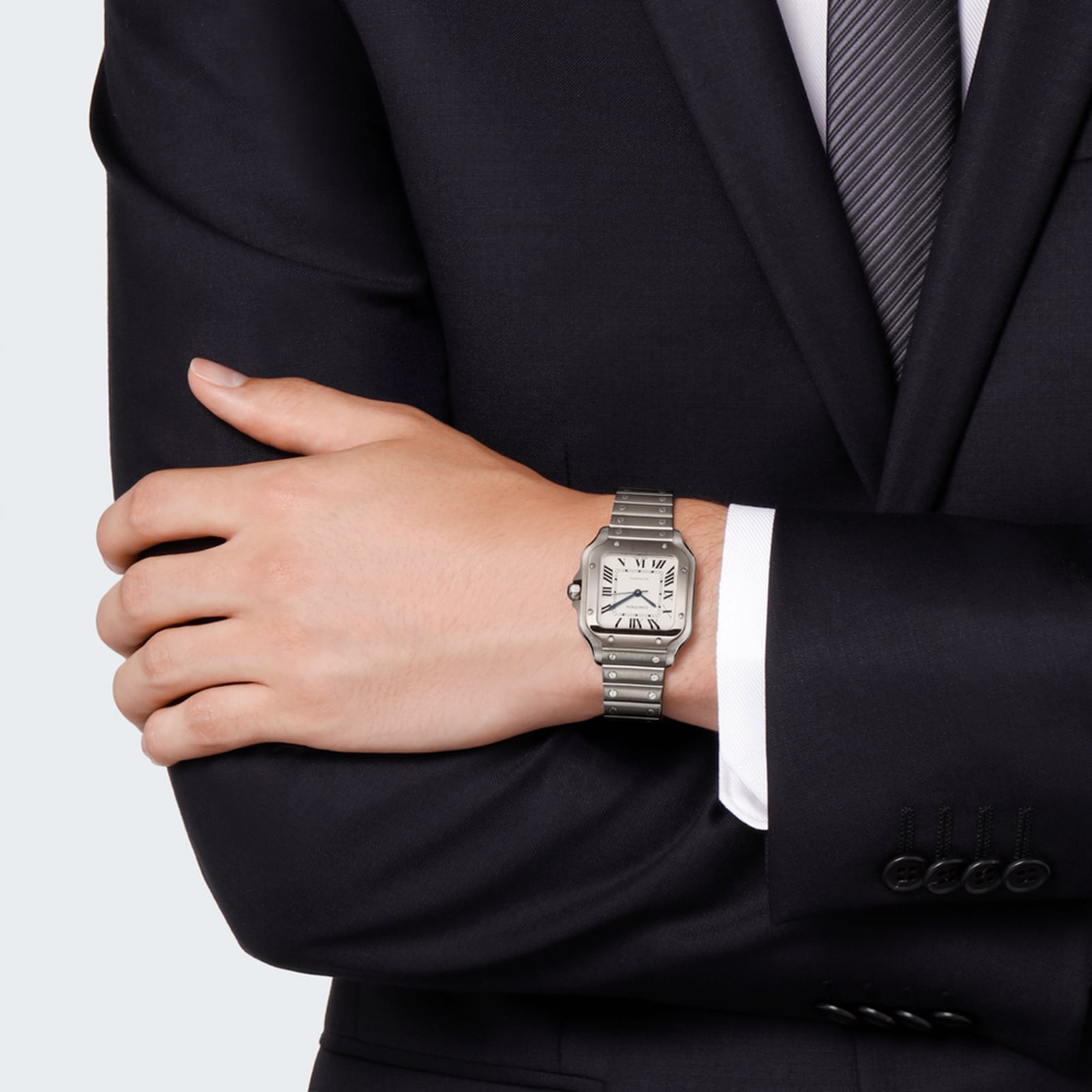 Cartier Santos De Cartier Watch Medium Model, Automatic Movement, Steel, Interchangeable Metal And Leather Bracelets-P17310952