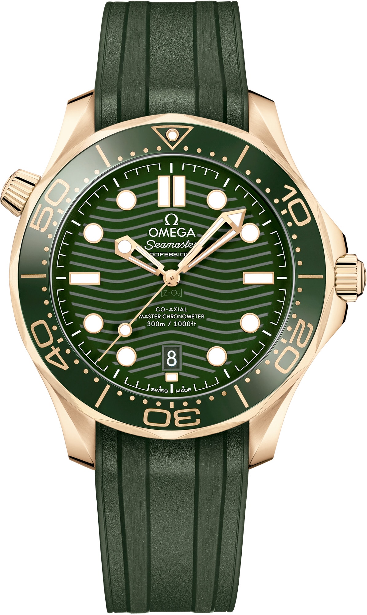 2025 Omega Seamaster Diver 300M Moonshine Gold Green Dial on Rubber Strap