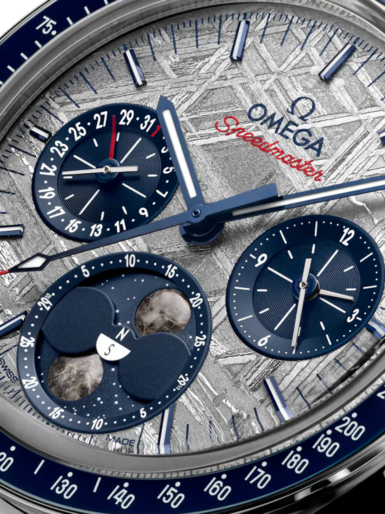 2025 Omega Speedmaster Moonphase Meteorite Blue and Grey 304.30.43.52.06.001