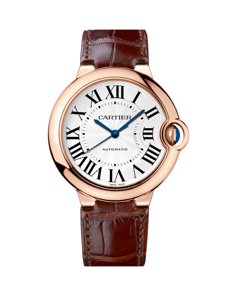BALLON BLEU DE CARTIER, 36 MM, ROSE GOLD, LEATHER, SAPPHIRE