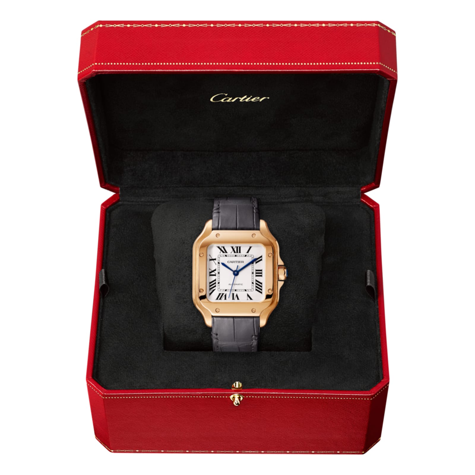 Cartier Santos De Cartier Watch Medium Model, Automatic Movement, Rose Gold, 2 Interchangeable Leather Bracelets-P17310961