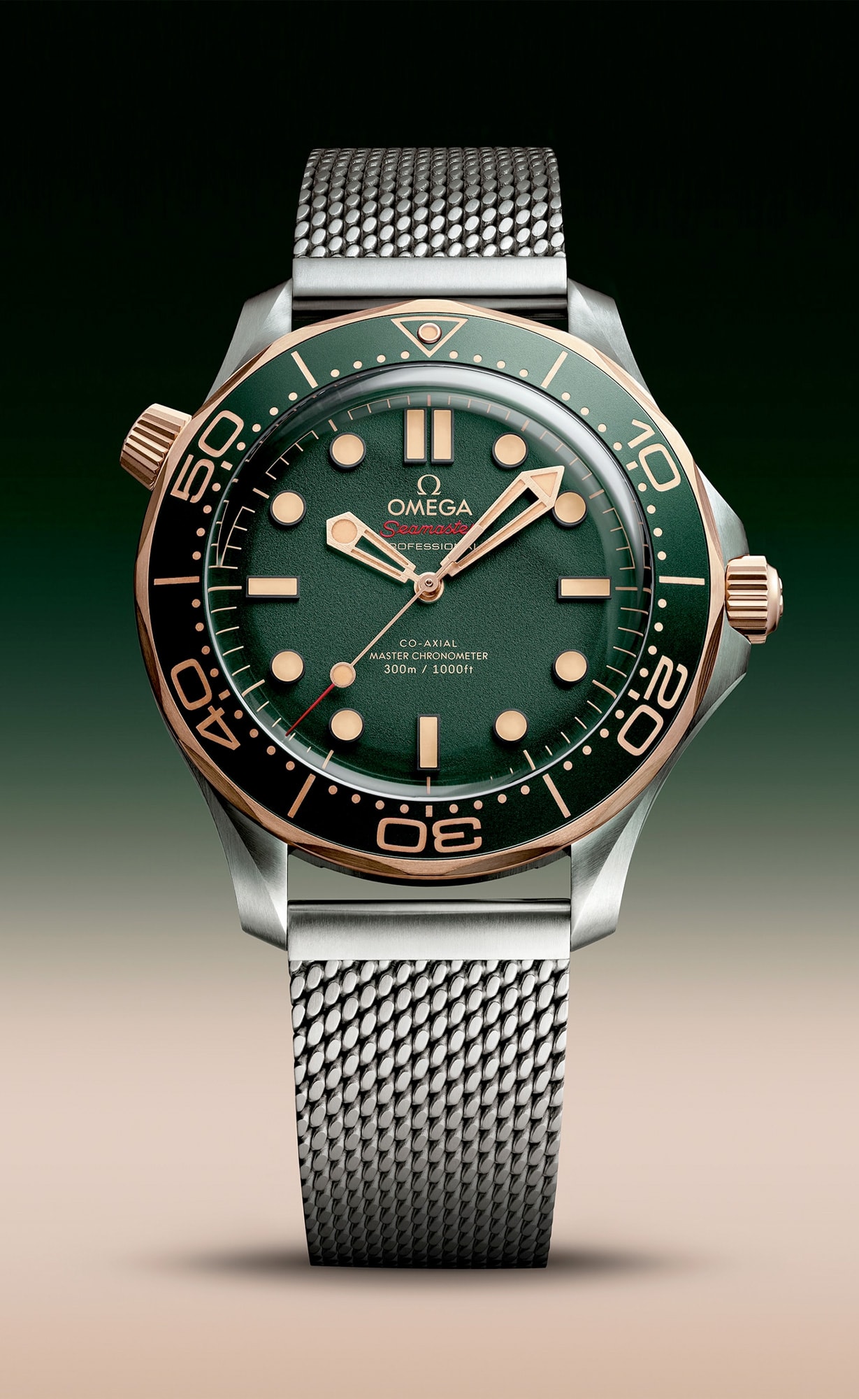 2025 Omega 210.90.42.20.10.001 Seamaster Diver 300M Green Dial Titanium Bronze Gold on