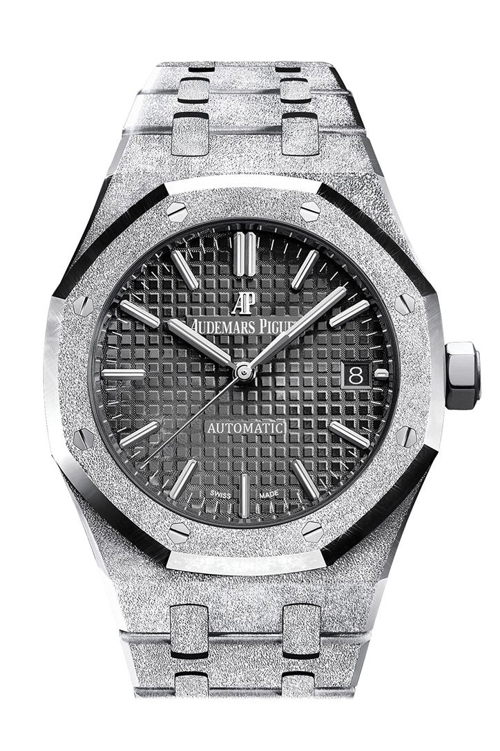Audemars Piguet Royal Oak 37mm Frosted Gold Black Dial Ladies 18k White Gold Watch 15454BC.GG.1259BC.03