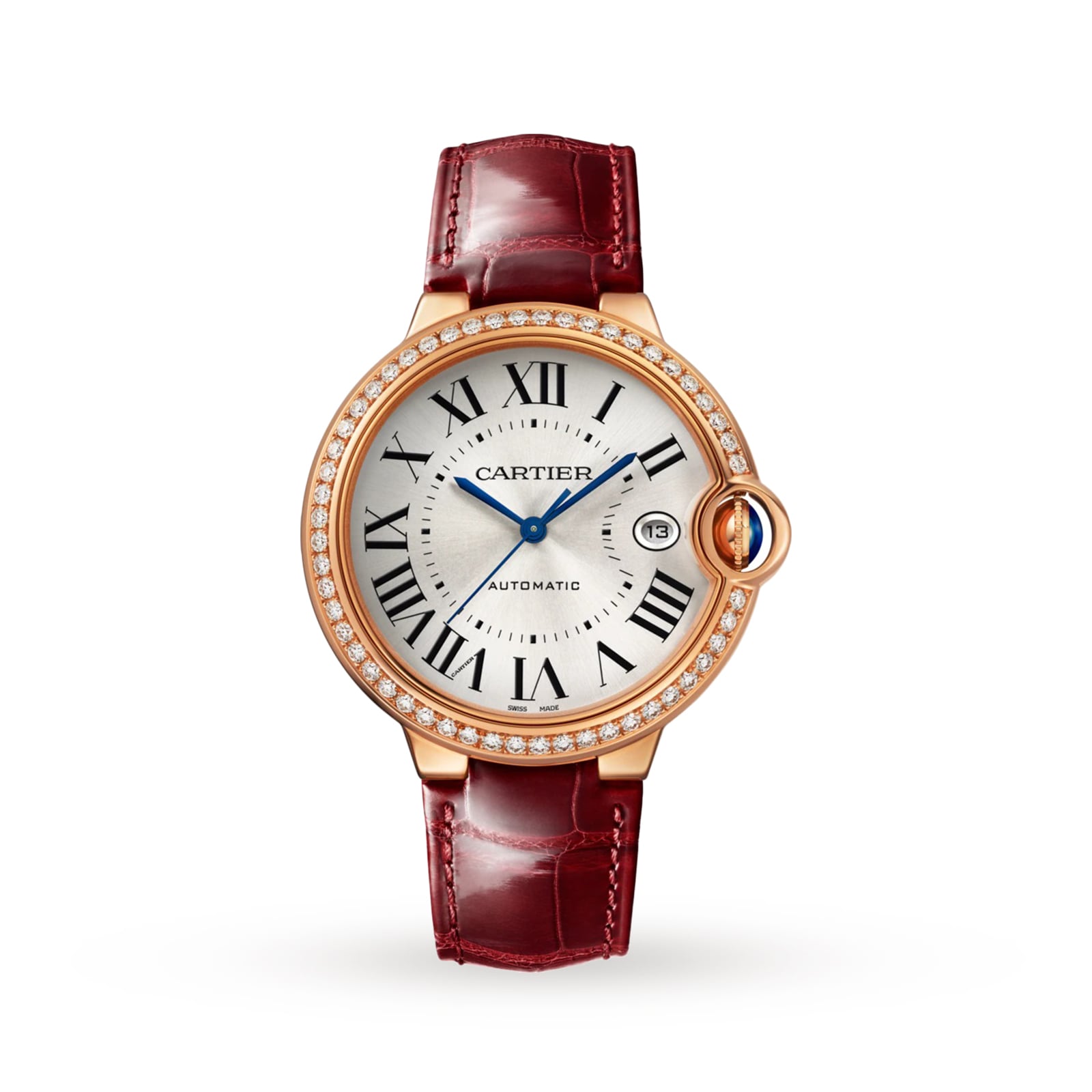 Cartier Ballon Bleu De Cartier Watch, 40mm, Automatic Movement, Rose Gold, Diamonds, Leather-P17311167