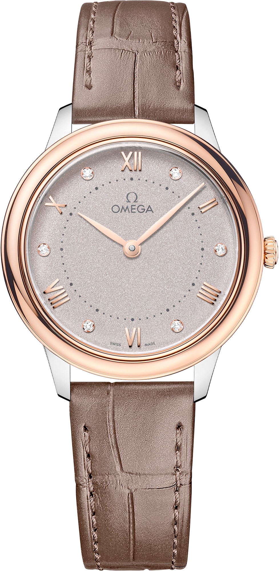 2025 Omega 434.23.30.60.52.001 De Ville Prestige 30mm Steel Sedna Gold on Leather Strap