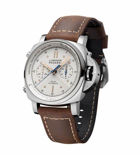 Panerai Luminor Flyback Chrono Brown Leather White Dial Watch PAM00654