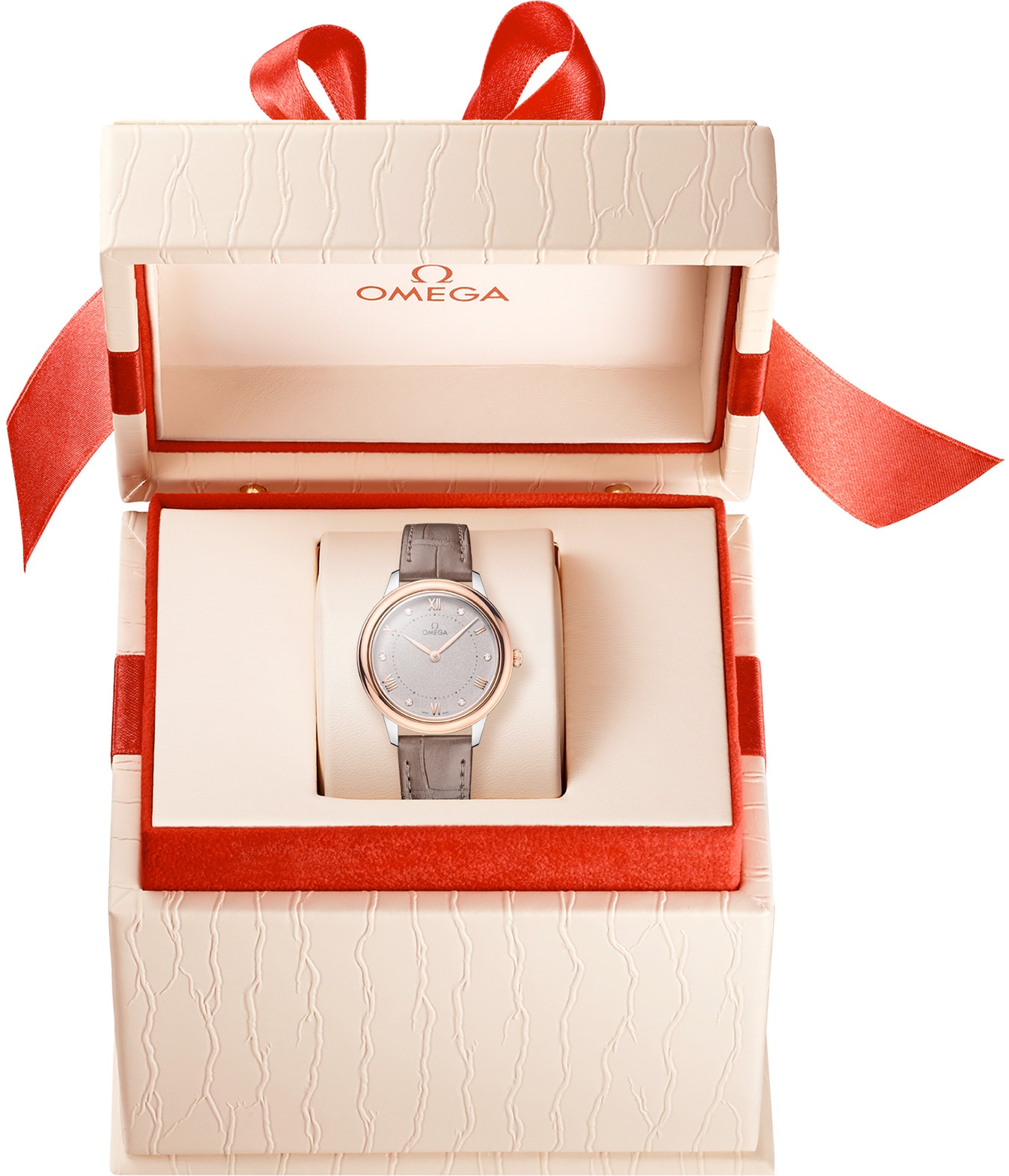 2025 Omega 434.23.30.60.52.001 De Ville Prestige 30mm Steel Sedna Gold on Leather Strap