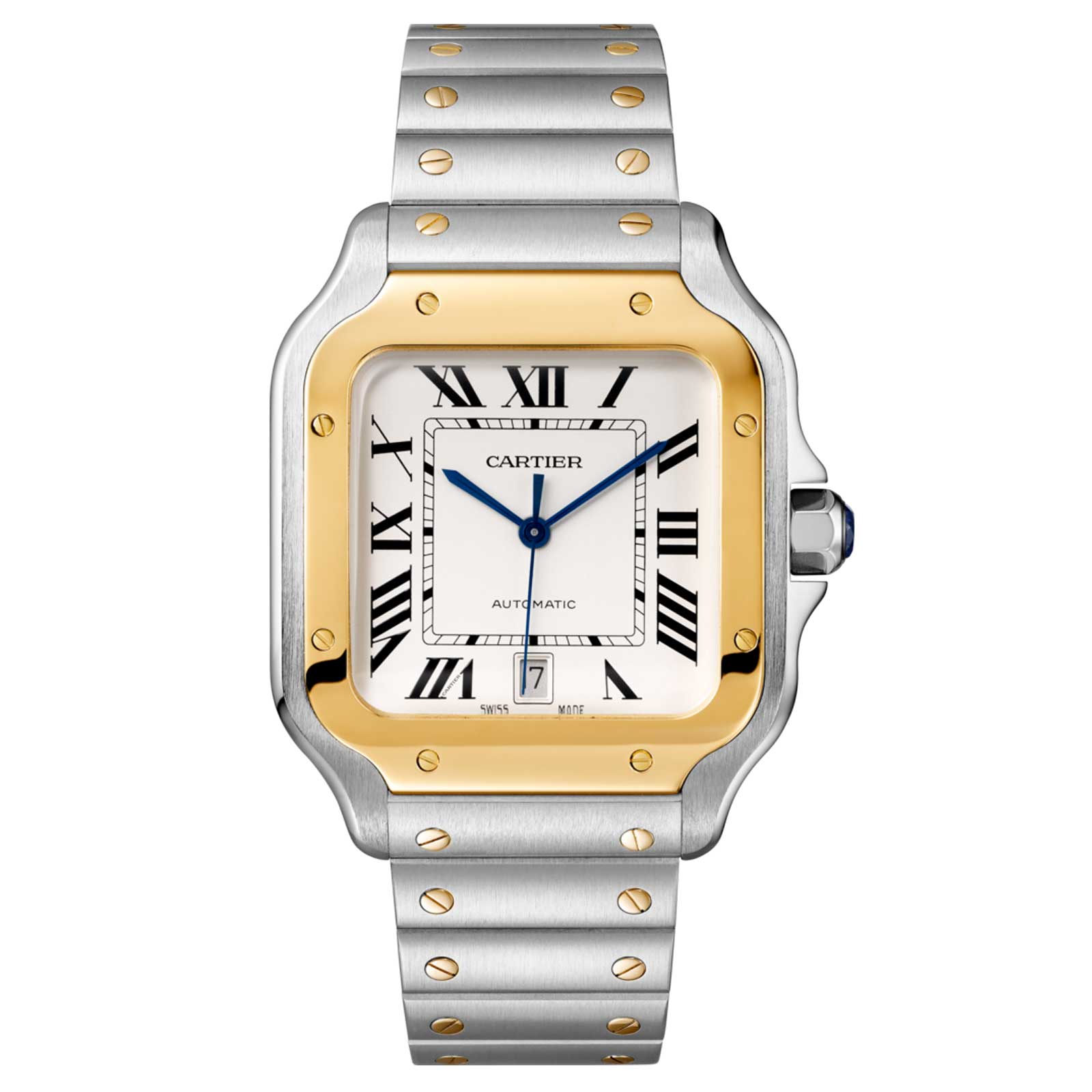 Cartier Santos De Cartier Watch Large Model, Automatic Movement, Yellow Gold, Steel, Interchangeable Metal And Leather Bracelets-P17310957