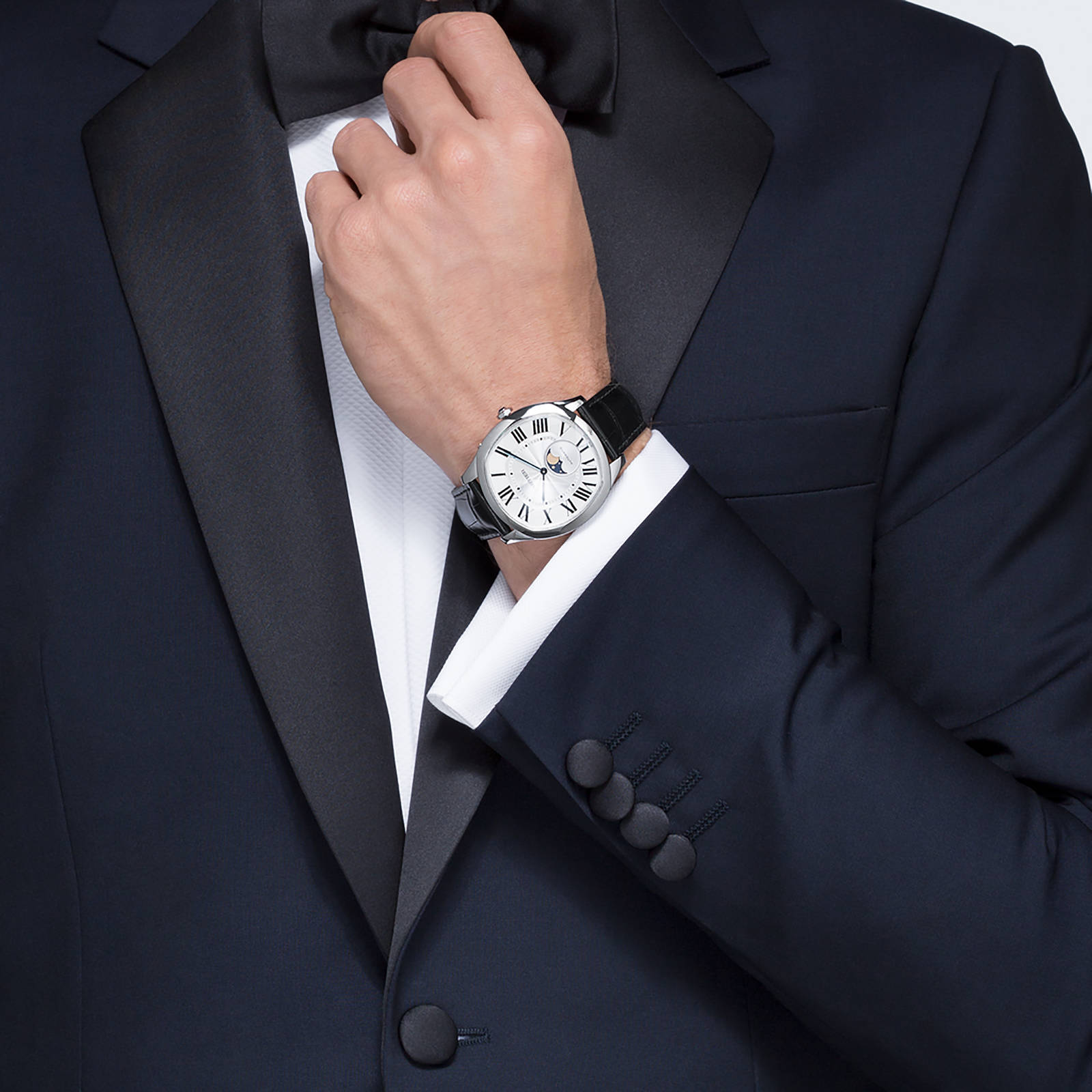 Cartier Drive De Cartier Moon Phases Watch Large Model, Automatic Movement, Steel, Leather-P17310907