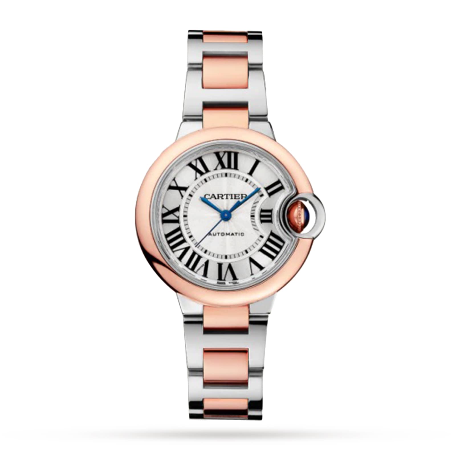 Cartier Ballon Bleu de Cartier watch, 33 mm, mechanical movement with automatic winding. Steel case, rose gold-P17311142