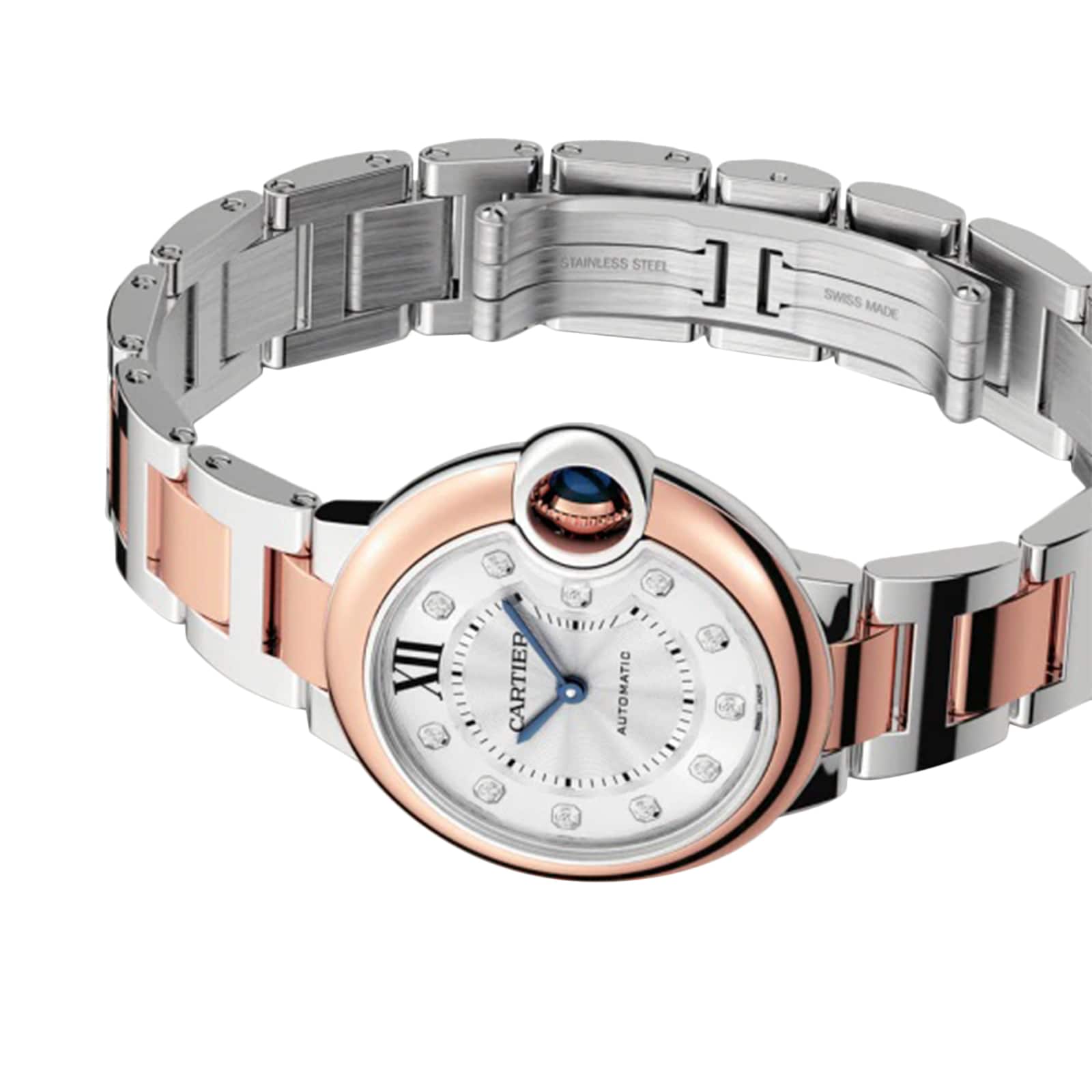 Cartier Ballon Bleu de Cartier watch, 33 mm, mechanical movement with automatic winding. Steel case, rose gold-P17311144