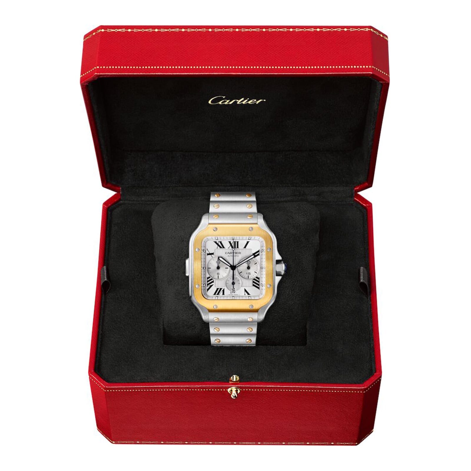 Cartier Santos De Cartier Chronograph Watch Extra-large Model, Automatic Movement, Yellow Gold, Steel, Interchangeable Metal And Rubber Bracelets-P17311000