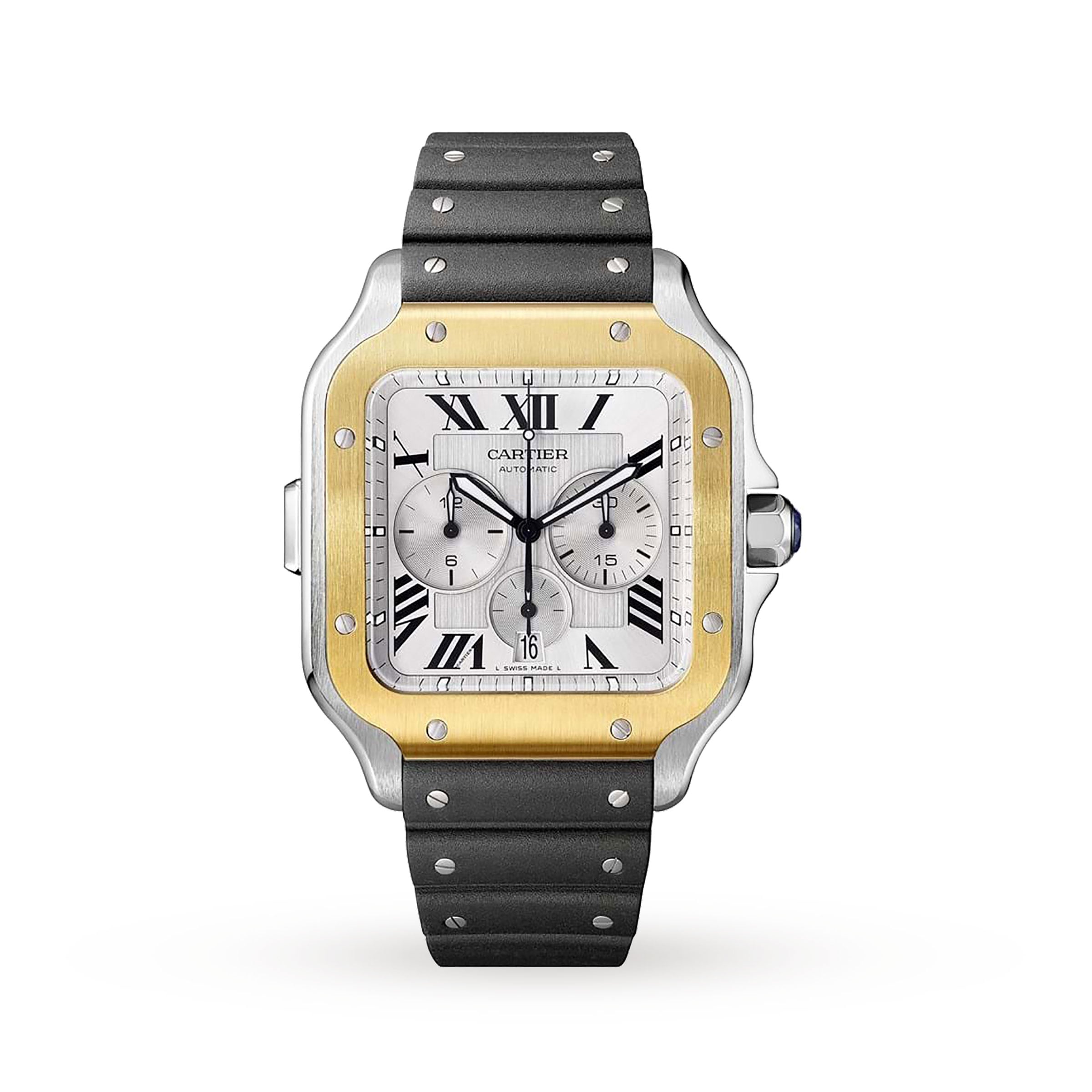 Cartier Santos De Cartier Chronograph Watch Extra-large Model, Automatic Movement, Yellow Gold, Steel, Interchangeable Metal And Rubber Bracelets-P17311000