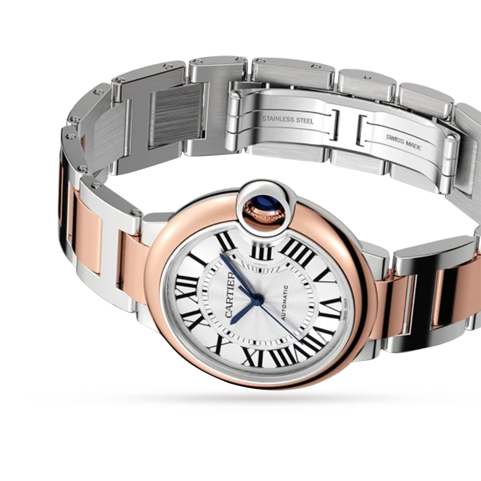 Cartier Ballon Bleu de Cartier watch, 36 mm, mechanical movement with automatic winding. Steel case, rose gold-P17311143