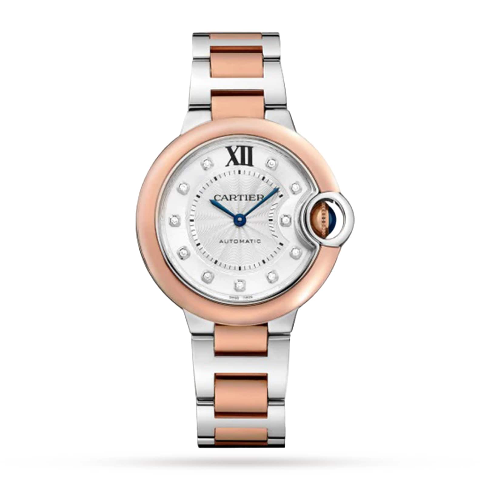 Cartier Ballon Bleu de Cartier watch, 33 mm, mechanical movement with automatic winding. Steel case, rose gold-P17311144