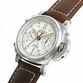 Panerai Luminor Flyback Chrono Brown Leather White Dial Watch PAM00654