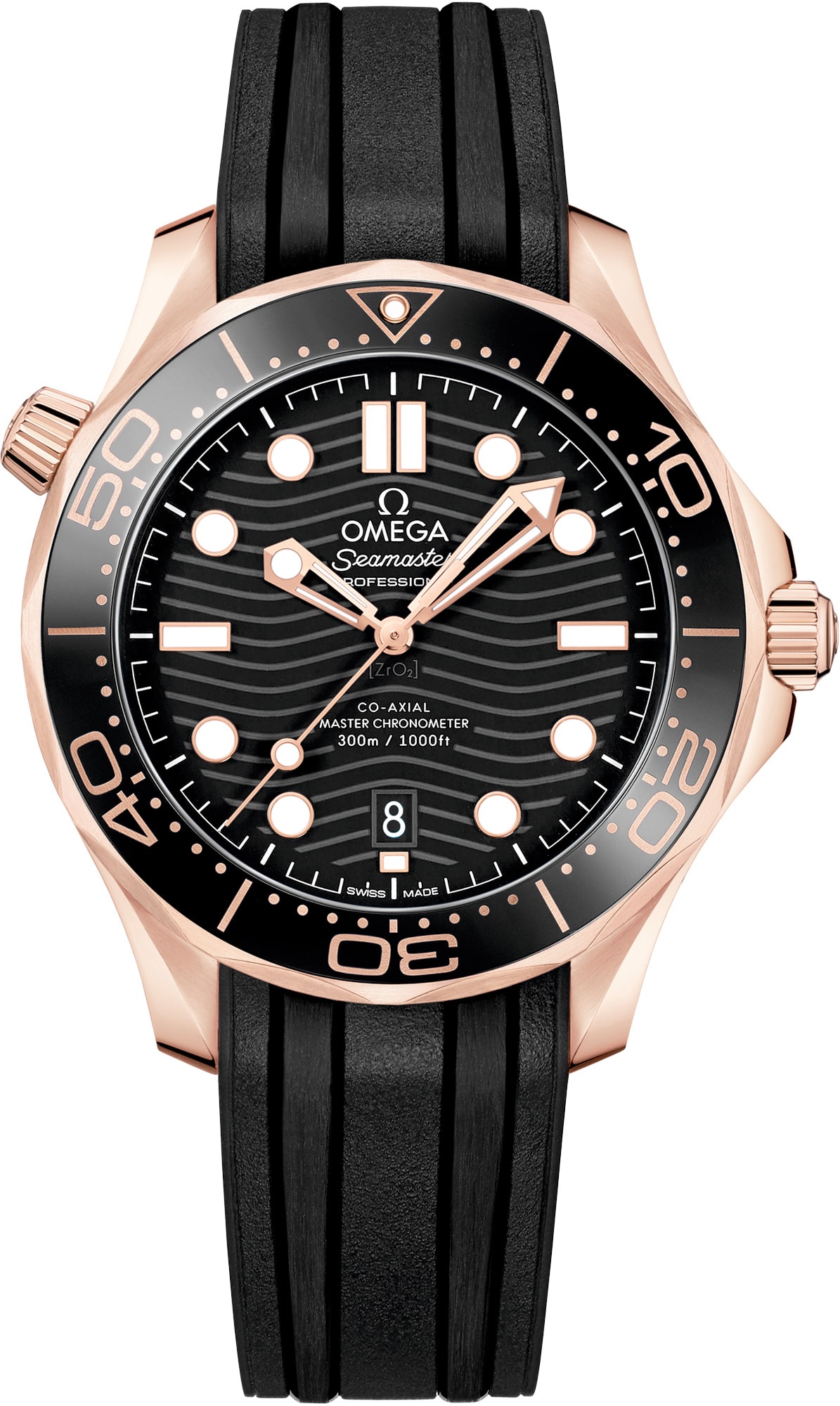 2025 Omega Seamaster Diver 300M Moonshine Gold Black Dial on Rubber Strap