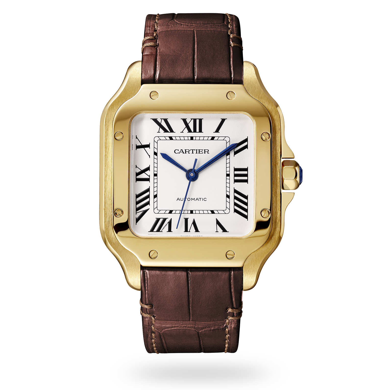 Cartier Santos De Cartier Watch Medium Model, Automatic Movement, Yellow Gold, Interchangeable Metal And Leather Bracelets-P17310966