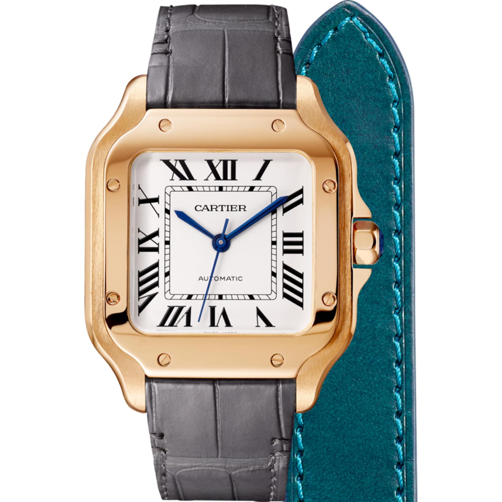 Cartier Santos De Cartier Watch Medium Model, Automatic Movement, Rose Gold, 2 Interchangeable Leather Bracelets-P17310961