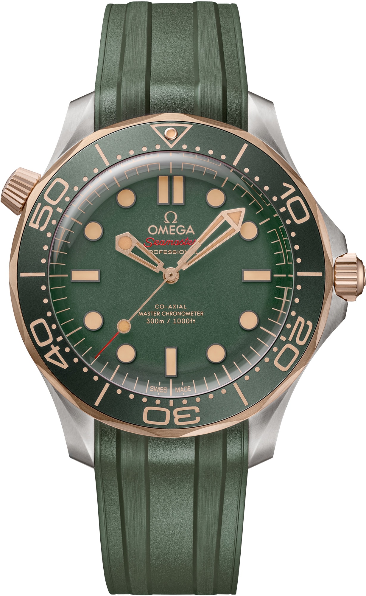2025 Omega 210.92.42.20.10.001 Seamaster Diver 300M Green Dial Titanium Bronze Gold on Rubber