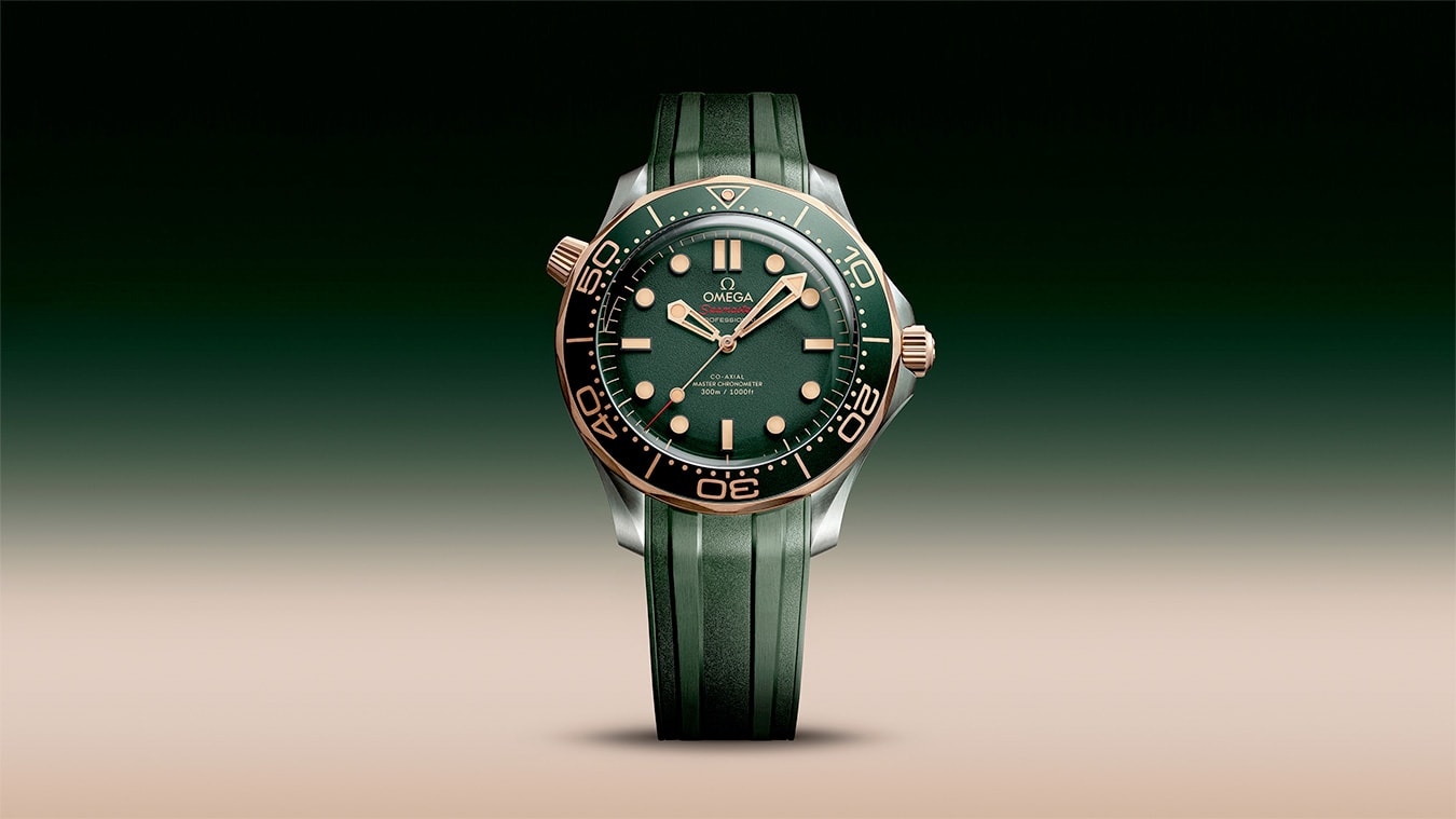 2025 Omega 210.92.42.20.10.001 Seamaster Diver 300M Green Dial Titanium Bronze Gold on Rubber