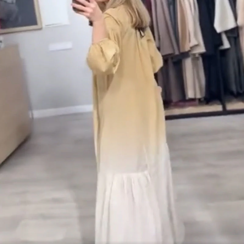 Women's V-Neck Gradient Color Loose Casual Dress