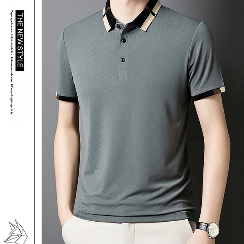 🔥Today 50% off🔥Men's Stretch Ice Silk Short Sleeve Lapel T-shirt