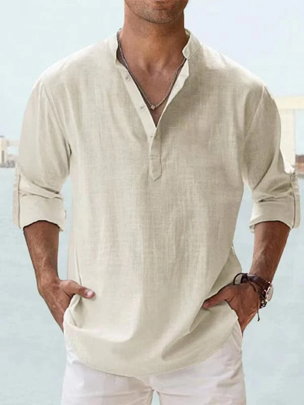Men's linen casual long-sleeved shirt