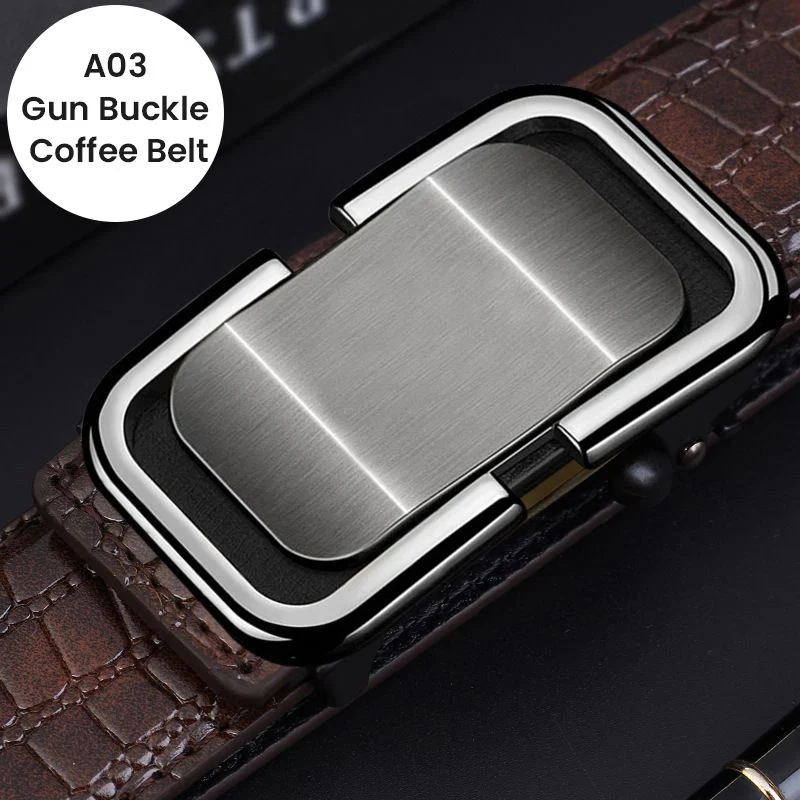 Great Gift! Men’s Luxury Crocodile Pattern Leather Belt Automatic Buckle
