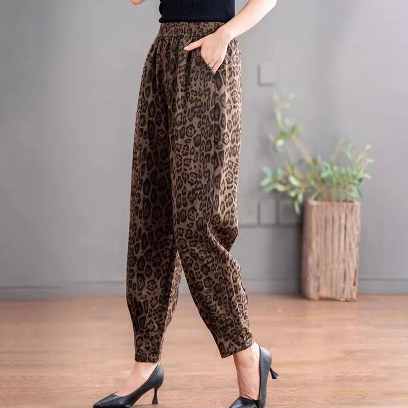 Women's Leopard Print Pants with Pockets
