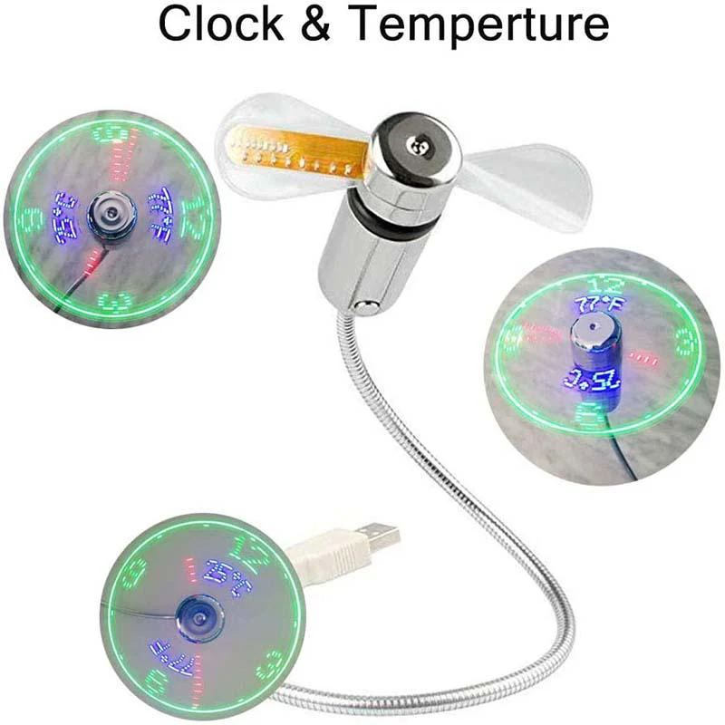 🔥USB Fan with LED Clock Lighting