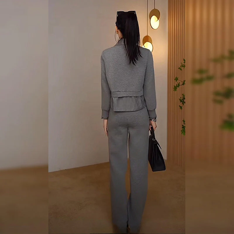 ⏳ Limited time 50% off! 💥Women's Fake 2 Piece Top & Straight Leg Pants 2-PCS Set