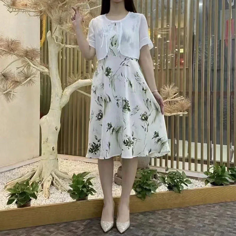 Elegant Faux-2-Piece Floral Dress